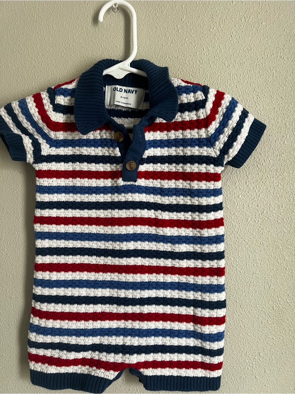 Old Navy Navy, Red & White Striped Knit Polo Romper